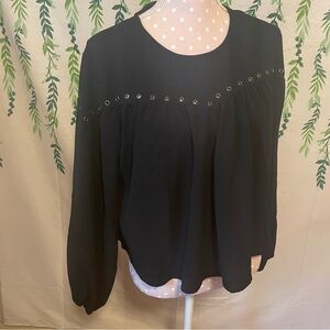 Size M Paper Crane Black Shirt with Rouched Sleeves D1